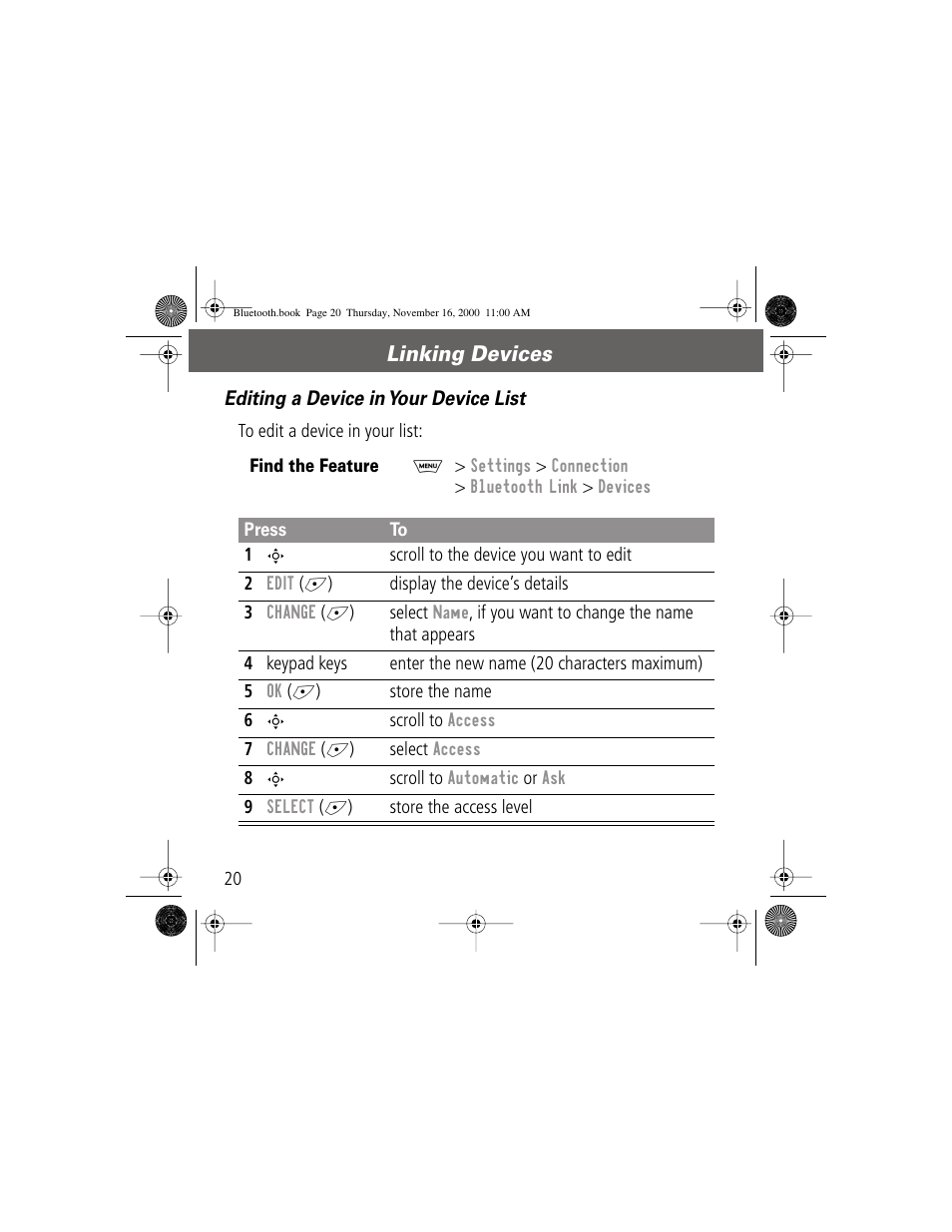 Linking devices | Motorola Bluetooth Module User Manual | Page 20 / 23