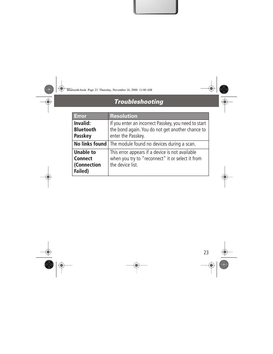 Troubleshooting | Motorola Bluetooth Module User Manual | Page 23 / 23