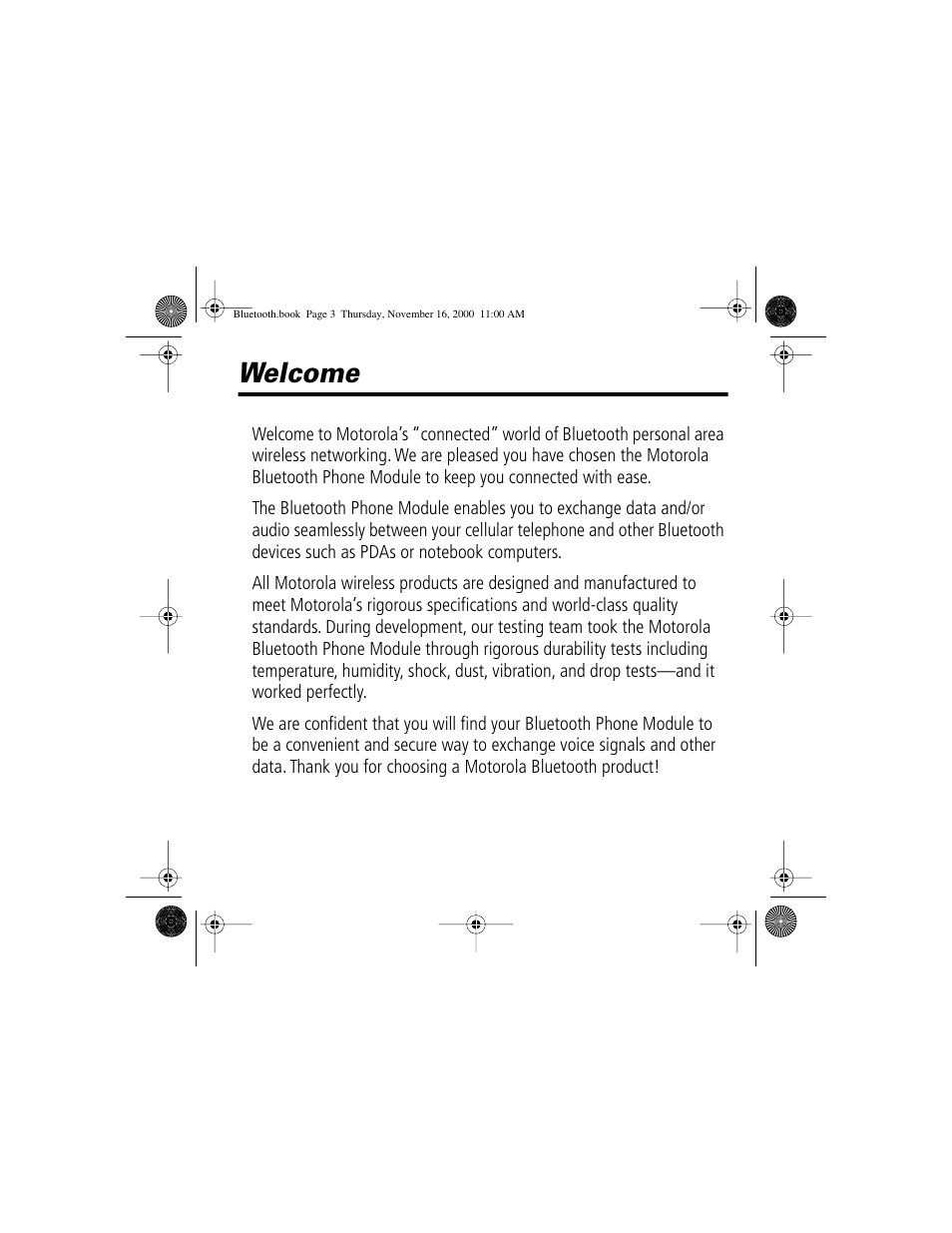 Welcome | Motorola Bluetooth Module User Manual | Page 3 / 23