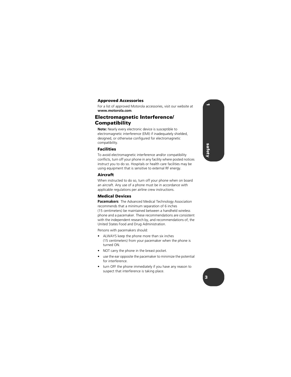 Electromagnetic interference/ compatibility | Motorola 2001 Portable Cell Phone User Manual | Page 7 / 70