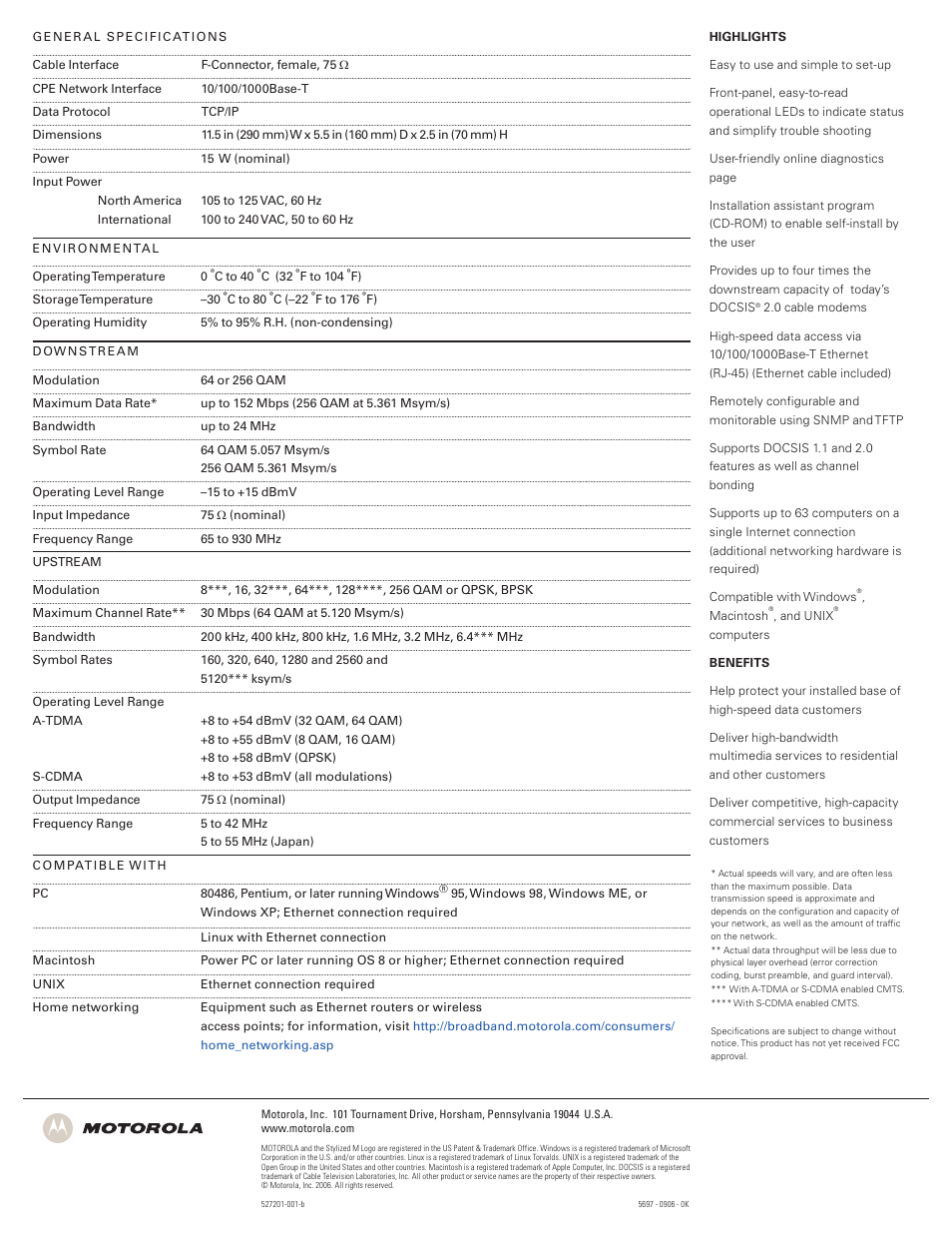 Motorola DOWNSTREAMCHANNELBONDINGCABLEMODEM SB6100 User Manual | Page 2 / 2