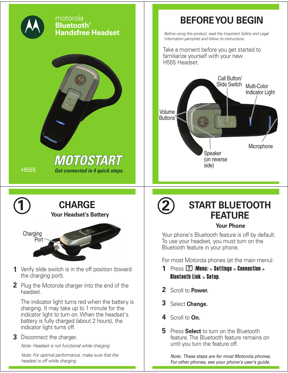 Motorola H555 User Manual | 5 pages