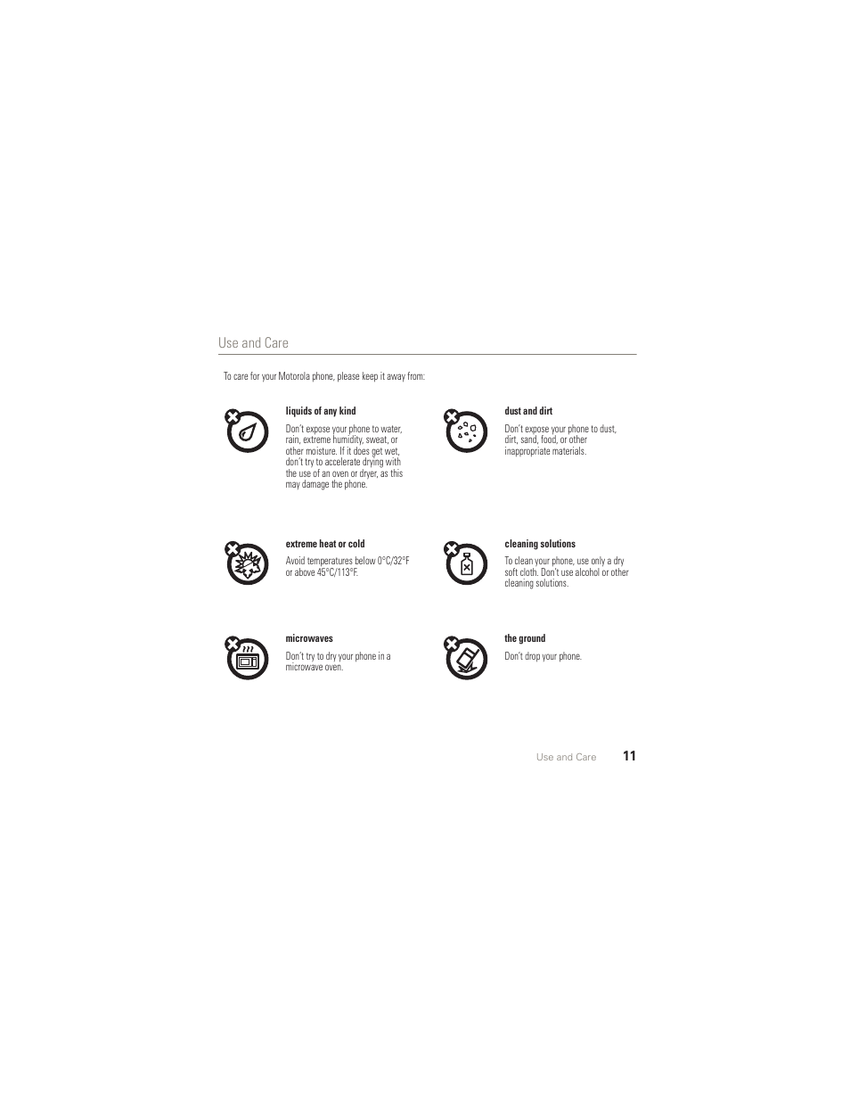 Use and care | Motorola AURA R1 User Manual | Page 13 / 106