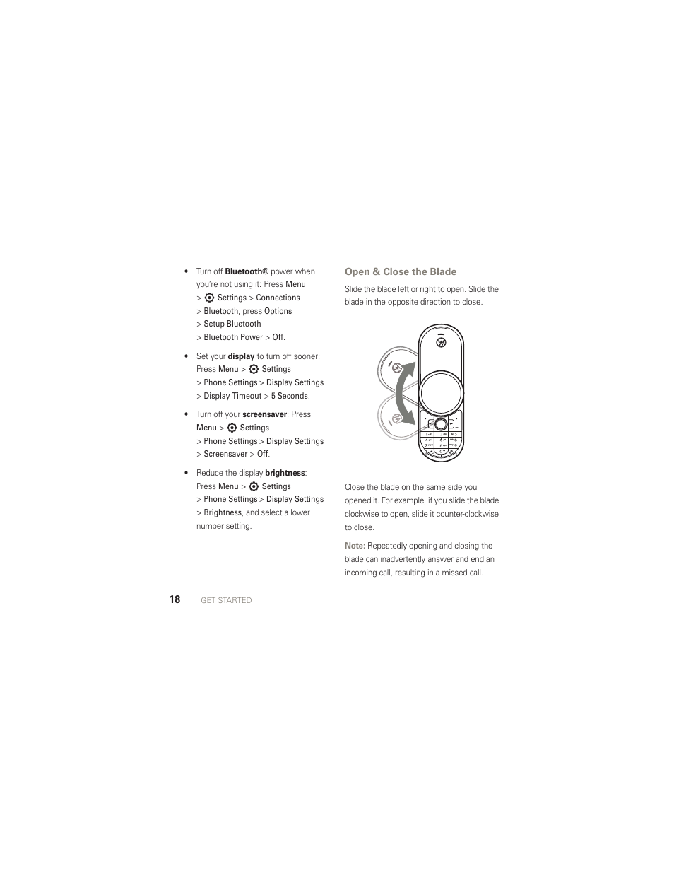 Open & close the blade | Motorola AURA R1 User Manual | Page 20 / 106