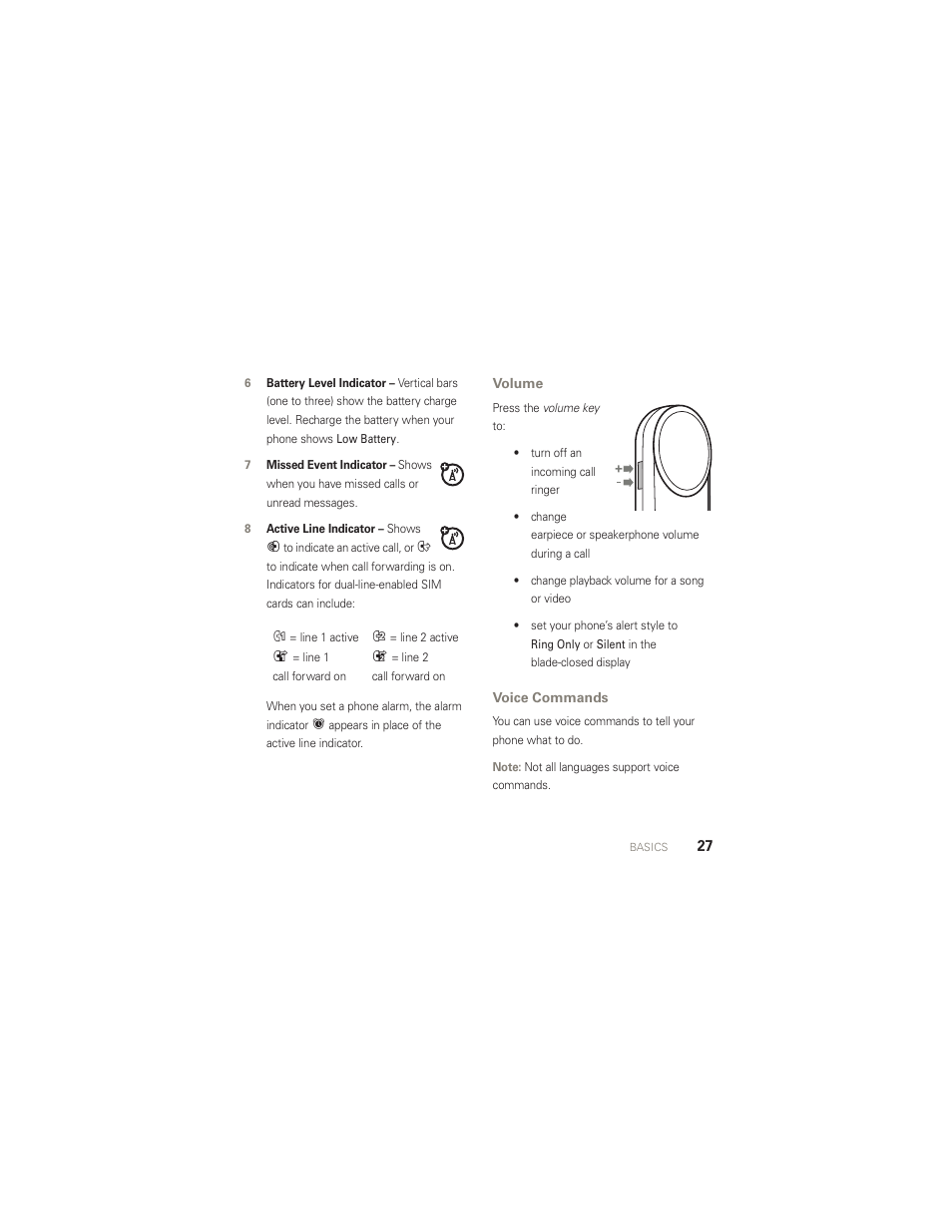 Volume, Voice commands | Motorola AURA R1 User Manual | Page 29 / 106