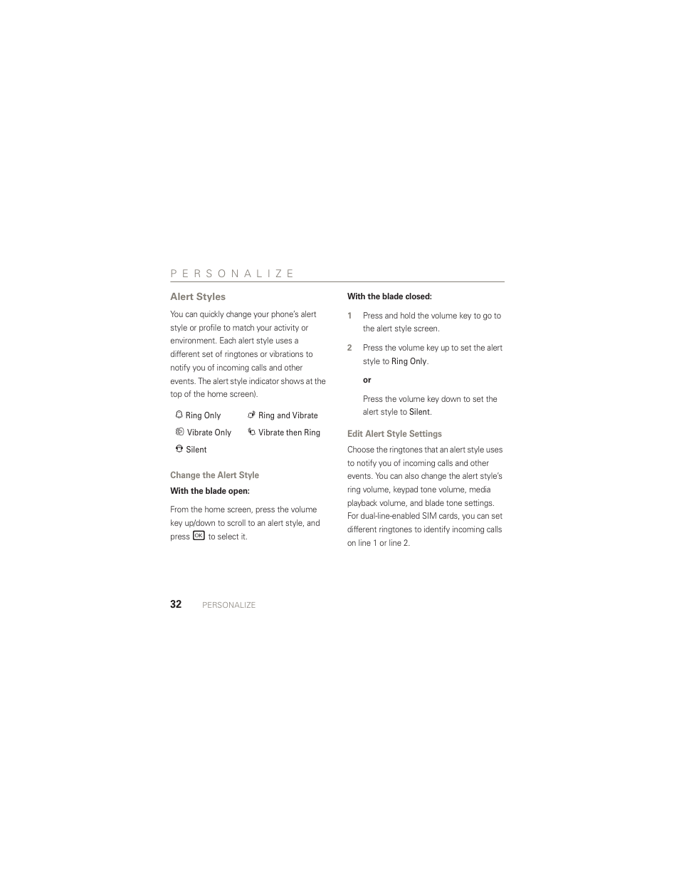 Personalize, Alert styles | Motorola AURA R1 User Manual | Page 34 / 106