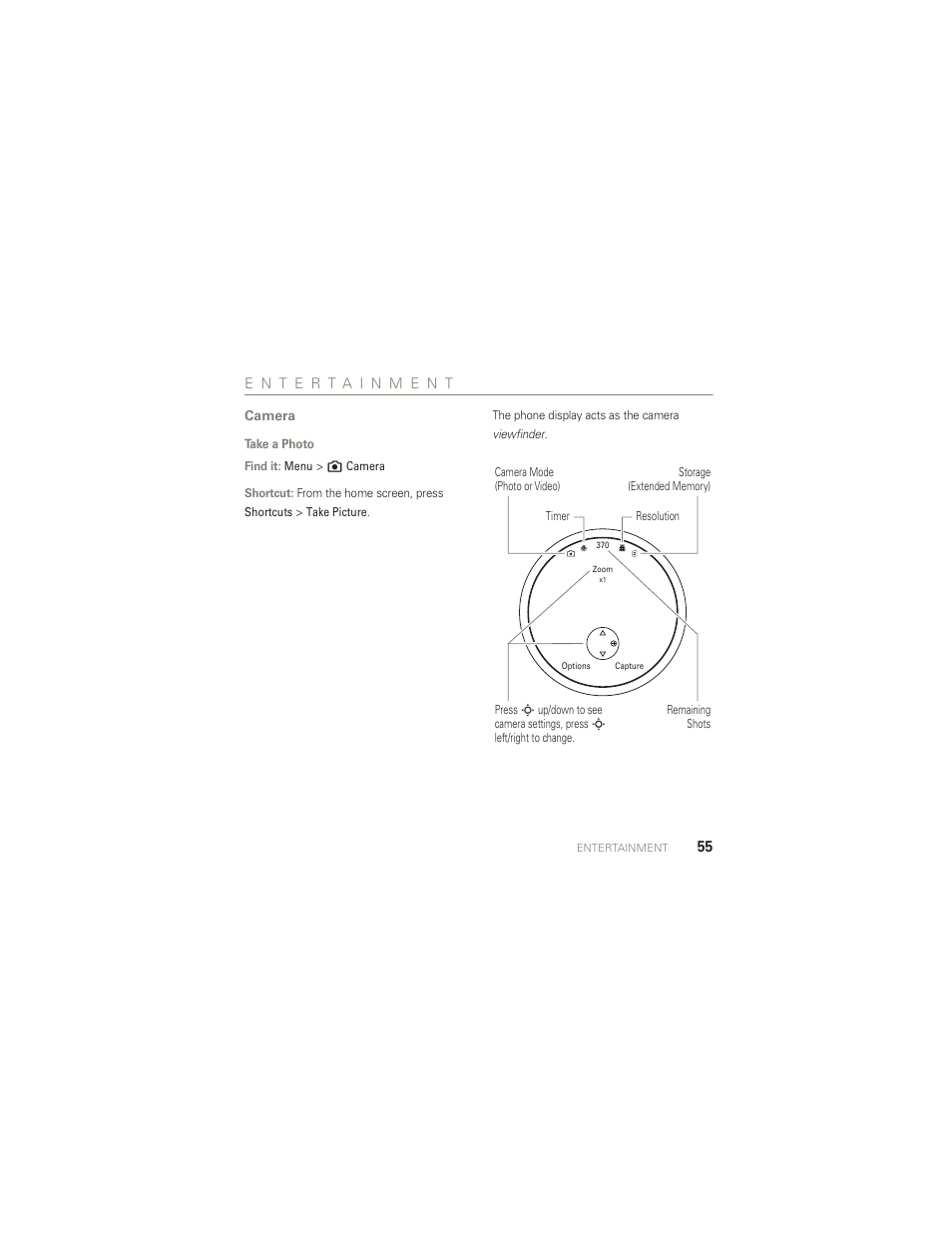 Entertainment, Camera | Motorola AURA R1 User Manual | Page 57 / 106