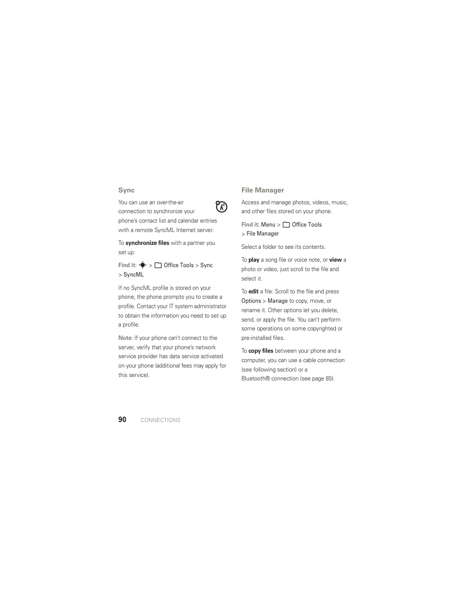 Sync, File manager | Motorola AURA R1 User Manual | Page 92 / 106