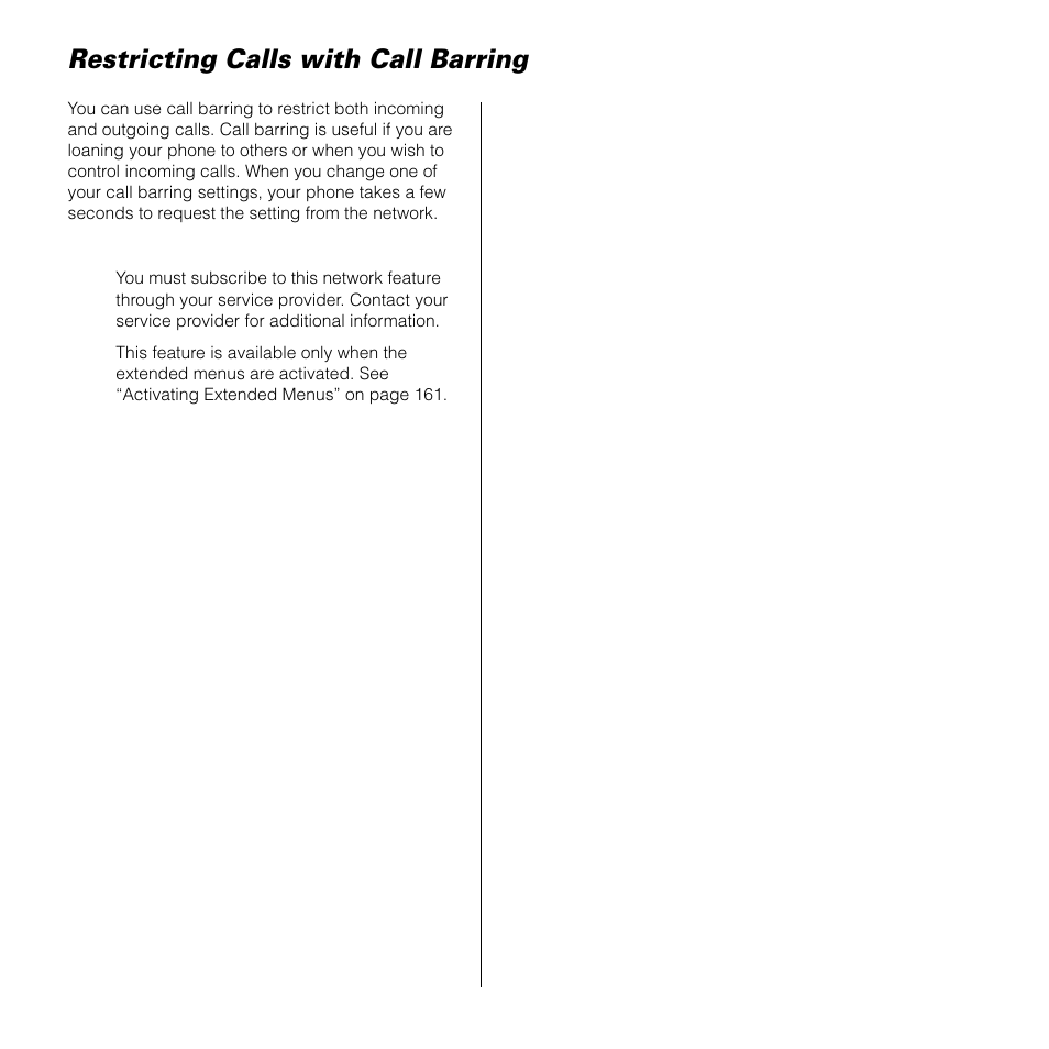 Restricting calls with call barring | Motorola 9505 User Manual | Page 121 / 228