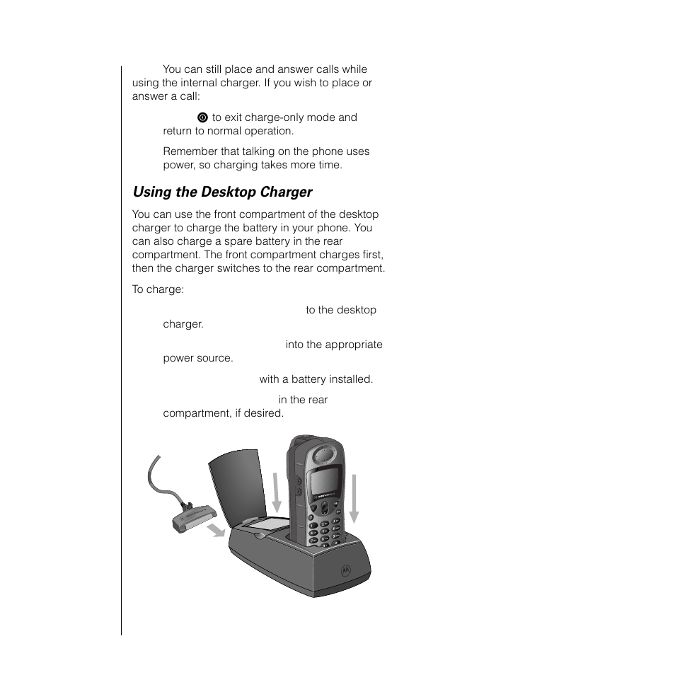 Using the desktop charger | Motorola 9505 User Manual | Page 40 / 228