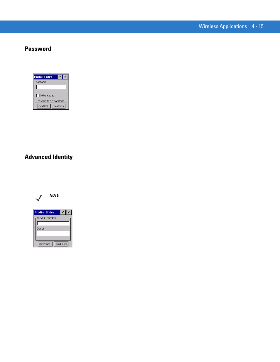 Password, Advanced identity, Password -15 advanced identity -15 | Motorola VC5090 User Manual | Page 109 / 258