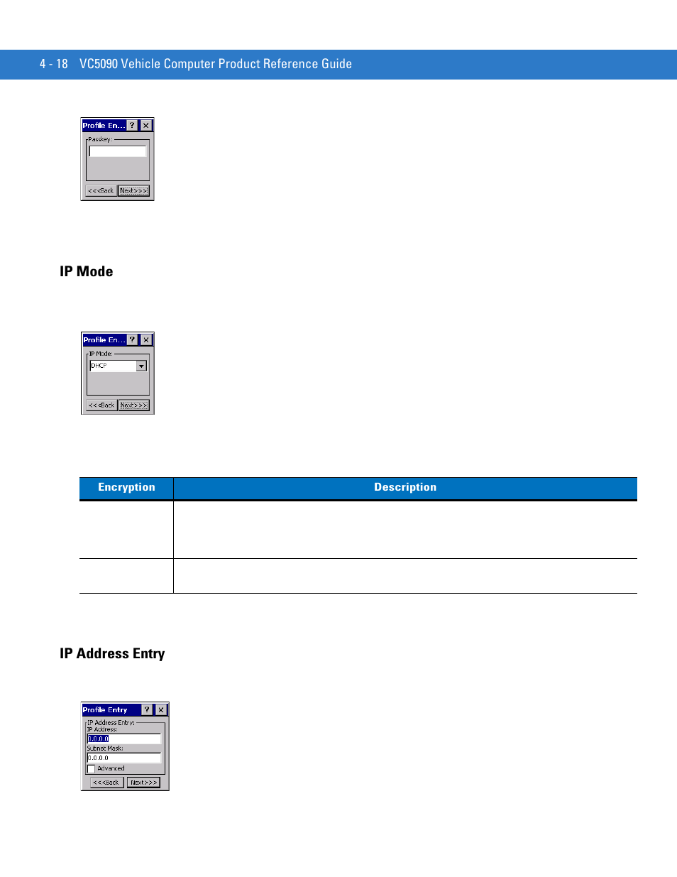 Ip mode, Ip address entry, Ip mode -18 ip address entry -18 | Motorola VC5090 User Manual | Page 112 / 258