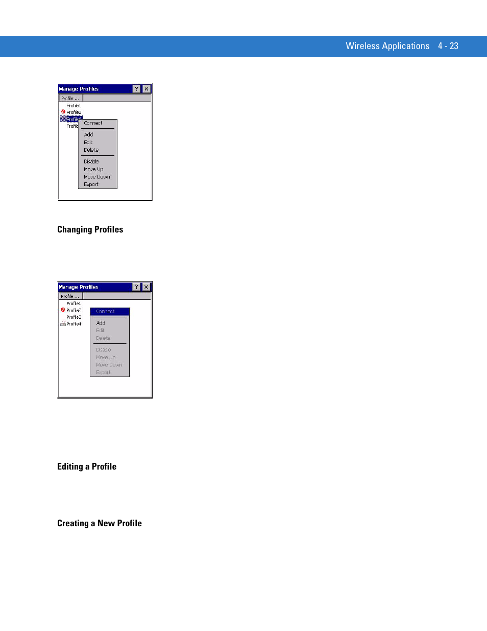 Changing profiles, Editing a profile, Creating a new profile | Motorola VC5090 User Manual | Page 117 / 258