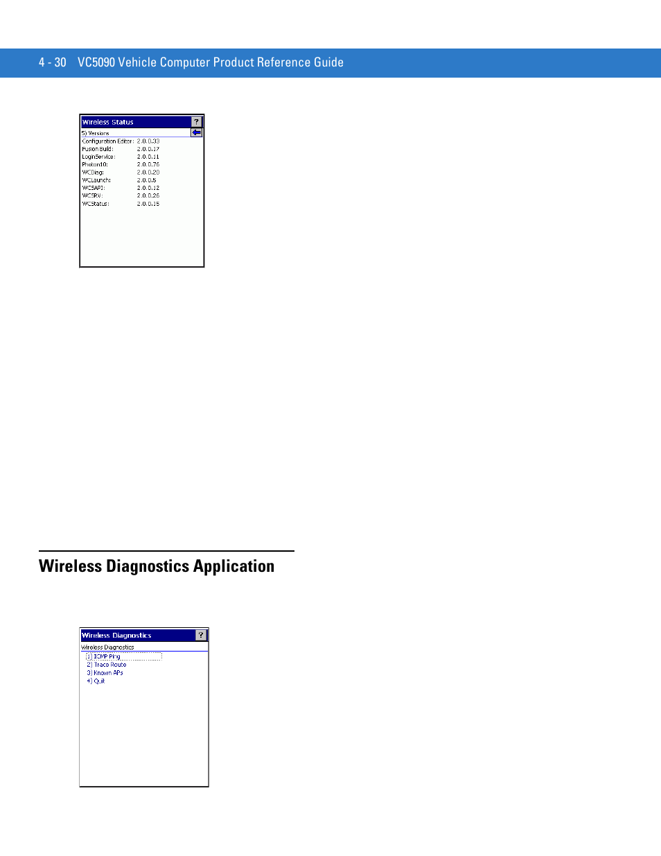 Wireless diagnostics application, Wireless diagnostics application -30 | Motorola VC5090 User Manual | Page 124 / 258