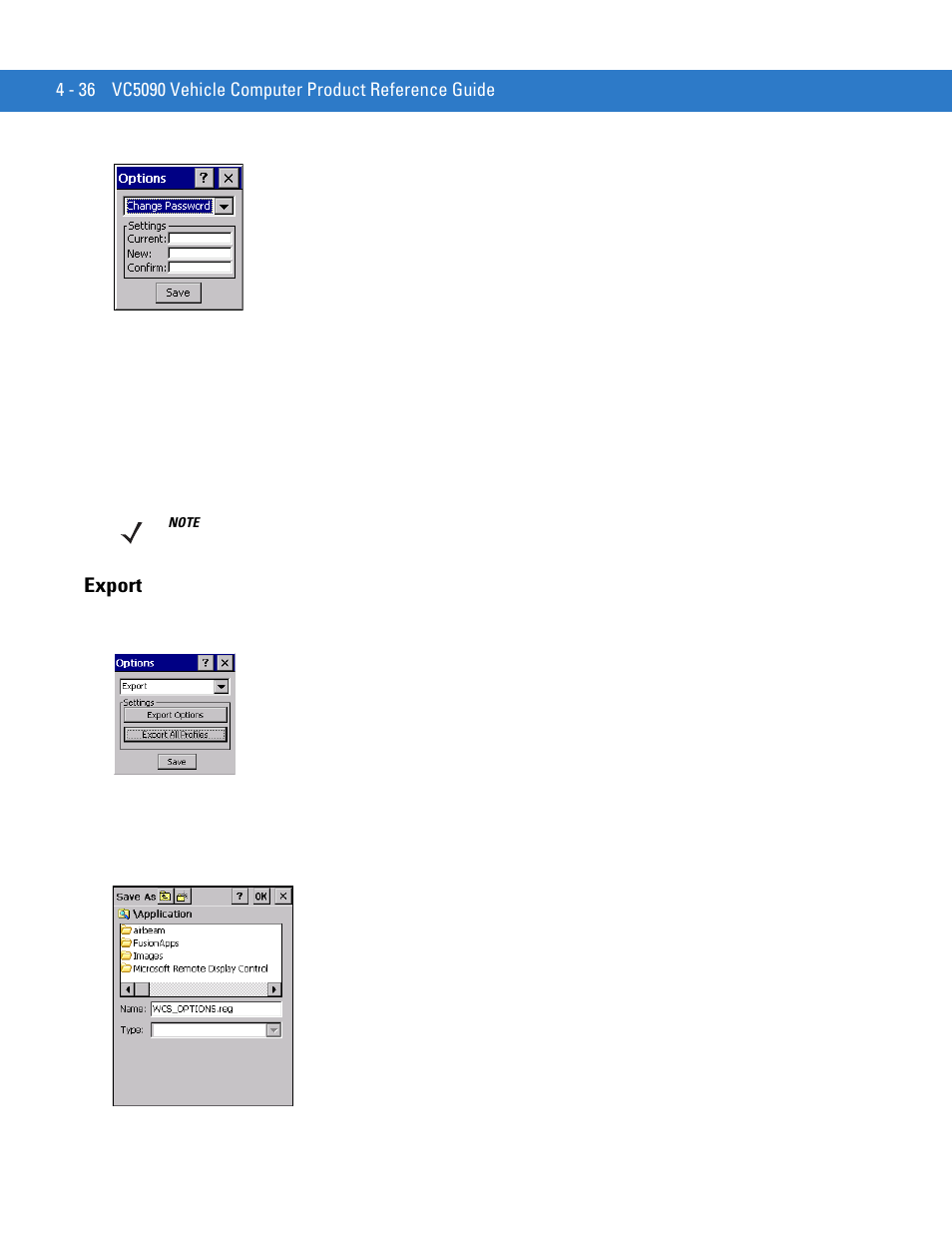 Export, Export -36 | Motorola VC5090 User Manual | Page 130 / 258