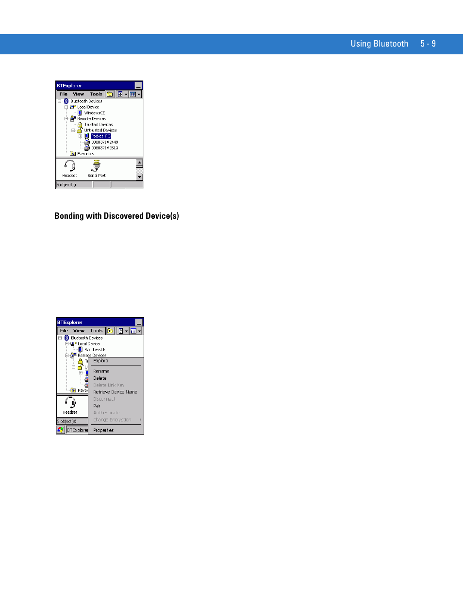 Bonding with discovered device(s), Bonding with discovered device(s) -9 | Motorola VC5090 User Manual | Page 143 / 258