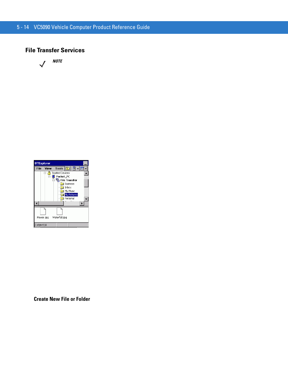 File transfer services, Create new file or folder, File transfer services -14 | Create new file or folder -14 | Motorola VC5090 User Manual | Page 148 / 258