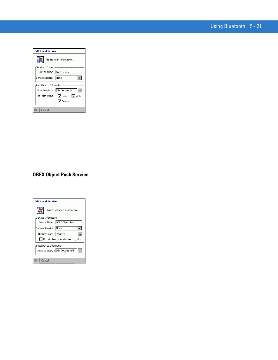 Obex object push service, Obex object push service -21 | Motorola VC5090 User Manual | Page 155 / 258