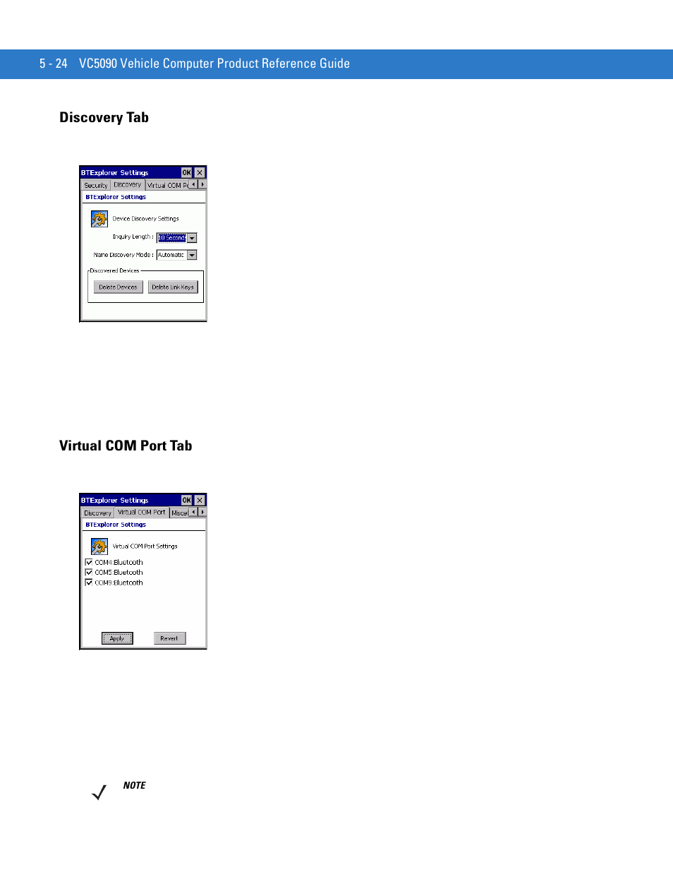 Discovery tab, Virtual com port tab, Discovery tab -24 virtual com port tab -24 | Motorola VC5090 User Manual | Page 158 / 258