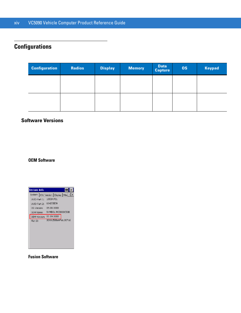 Configurations, Software versions | Motorola VC5090 User Manual | Page 16 / 258