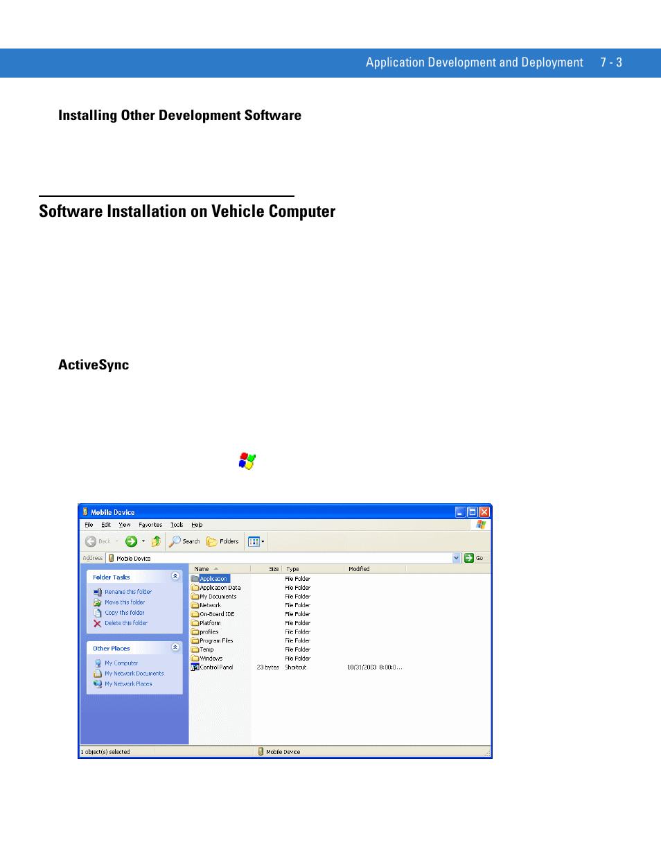 Installing other development software, Software installation on vehicle computer, Activesync | Installing other development software -3, Software installation on vehicle computer -3, Activesync -3 | Motorola VC5090 User Manual | Page 169 / 258