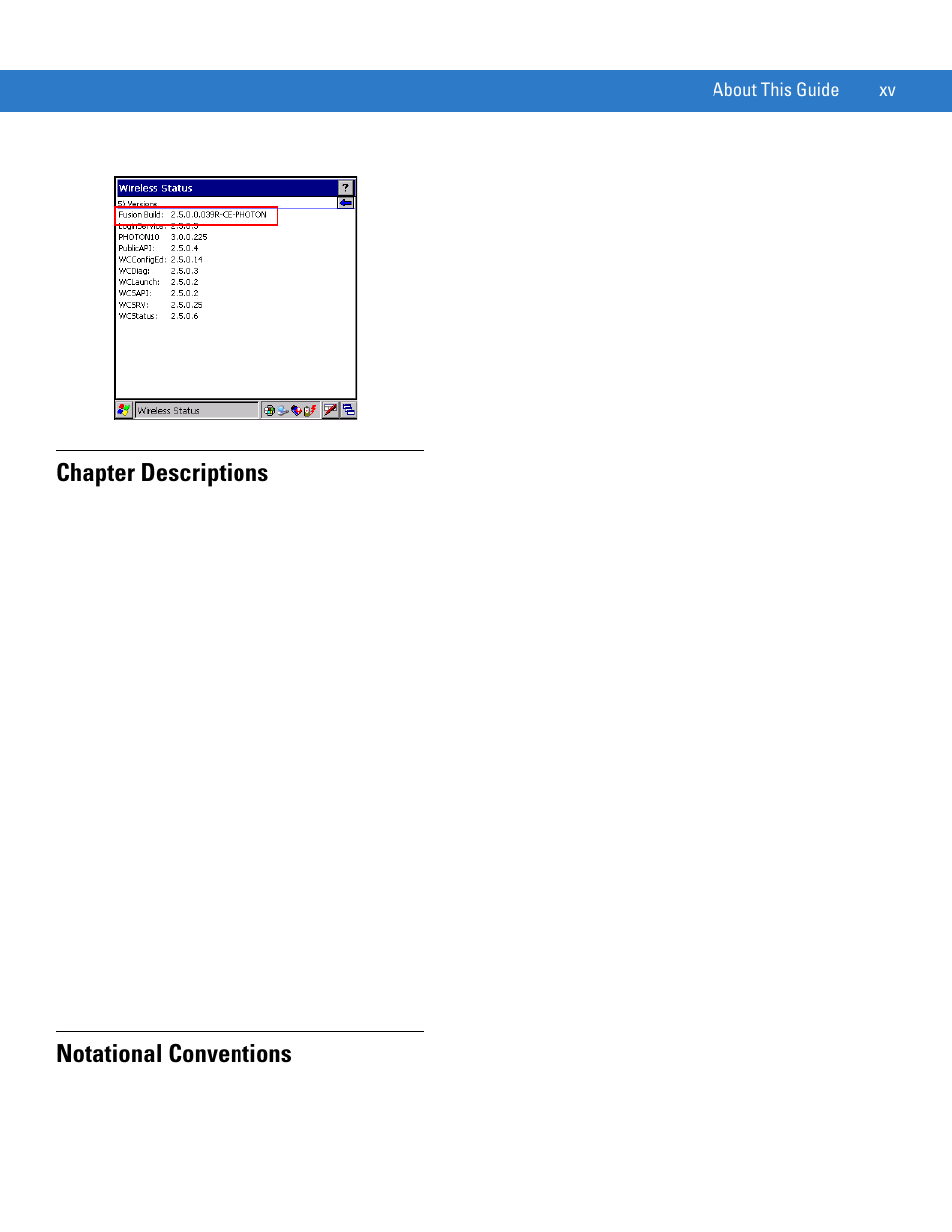 Chapter descriptions, Notational conventions | Motorola VC5090 User Manual | Page 17 / 258