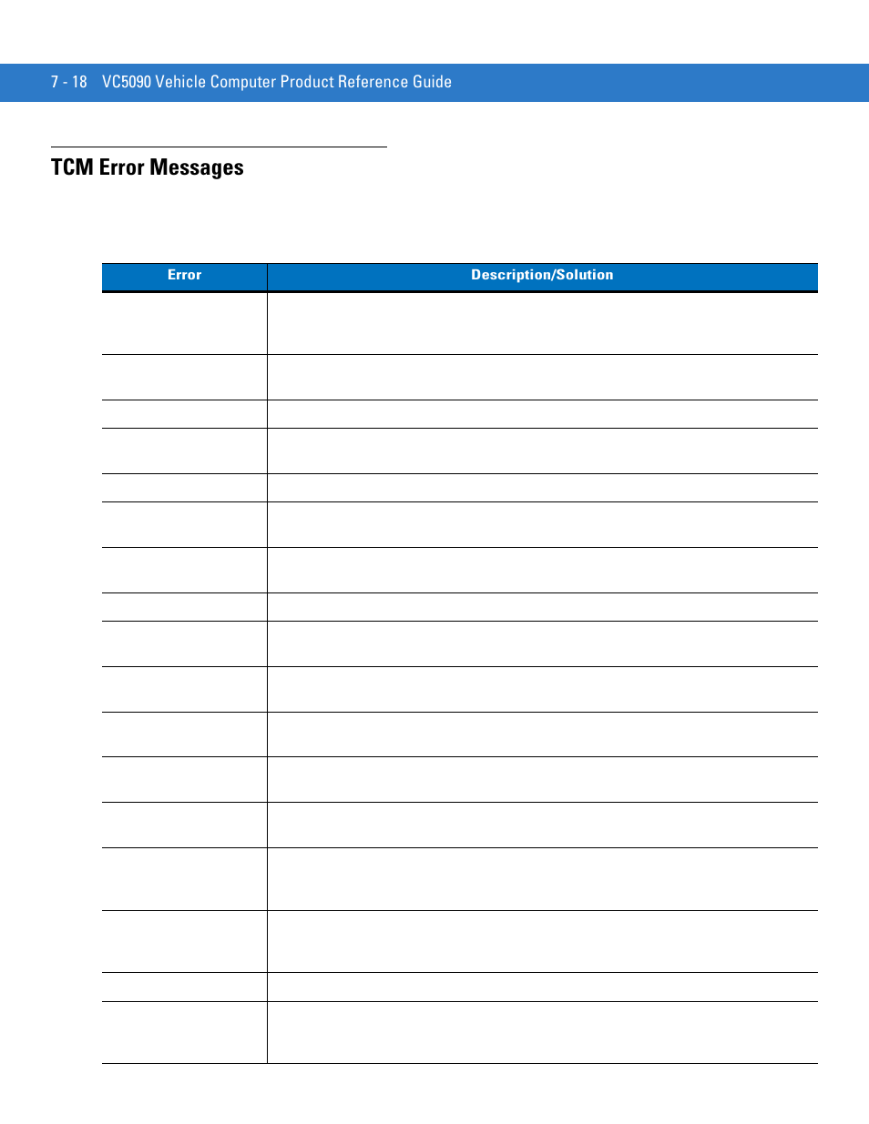 Tcm error messages, Tcm error messages -18 | Motorola VC5090 User Manual | Page 184 / 258