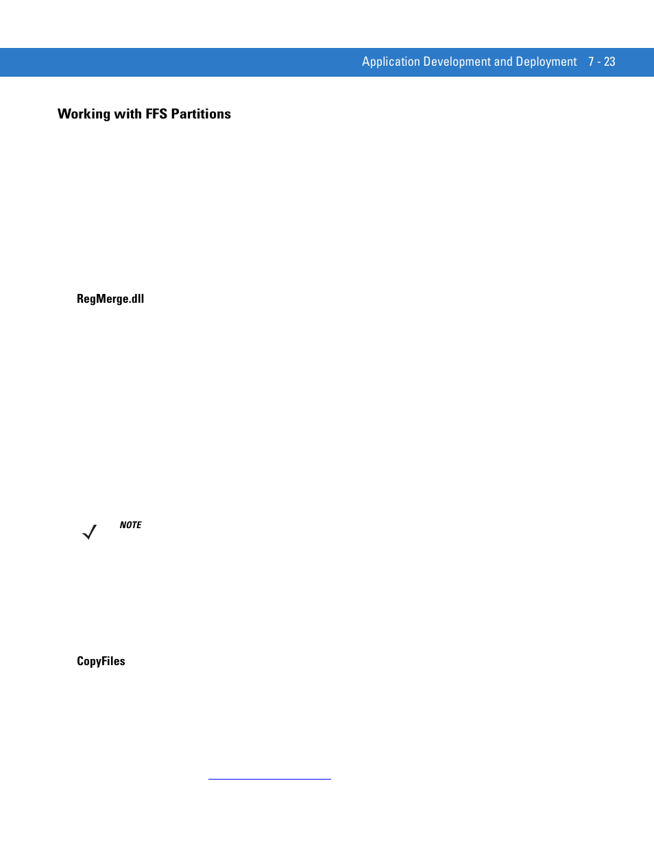 Working with ffs partitions, Regmerge.dll, Copyfiles | Working with ffs partitions -23, Regmerge.dll -23 copyfiles -23 | Motorola VC5090 User Manual | Page 189 / 258