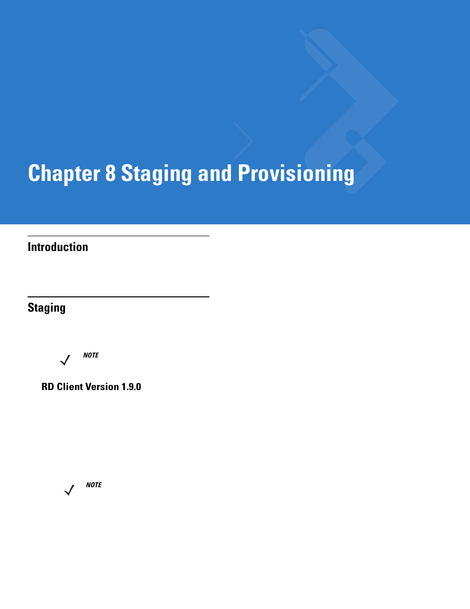 Staging and provisioning, Introduction, Staging | Rd client version 1.9.0, Chapter 8: staging and provisioning, Introduction -1 staging -1, Rd client version 1.9.0 -1, Chapter 8, staging and provisioning, Chapter 8 staging and provisioning | Motorola VC5090 User Manual | Page 191 / 258