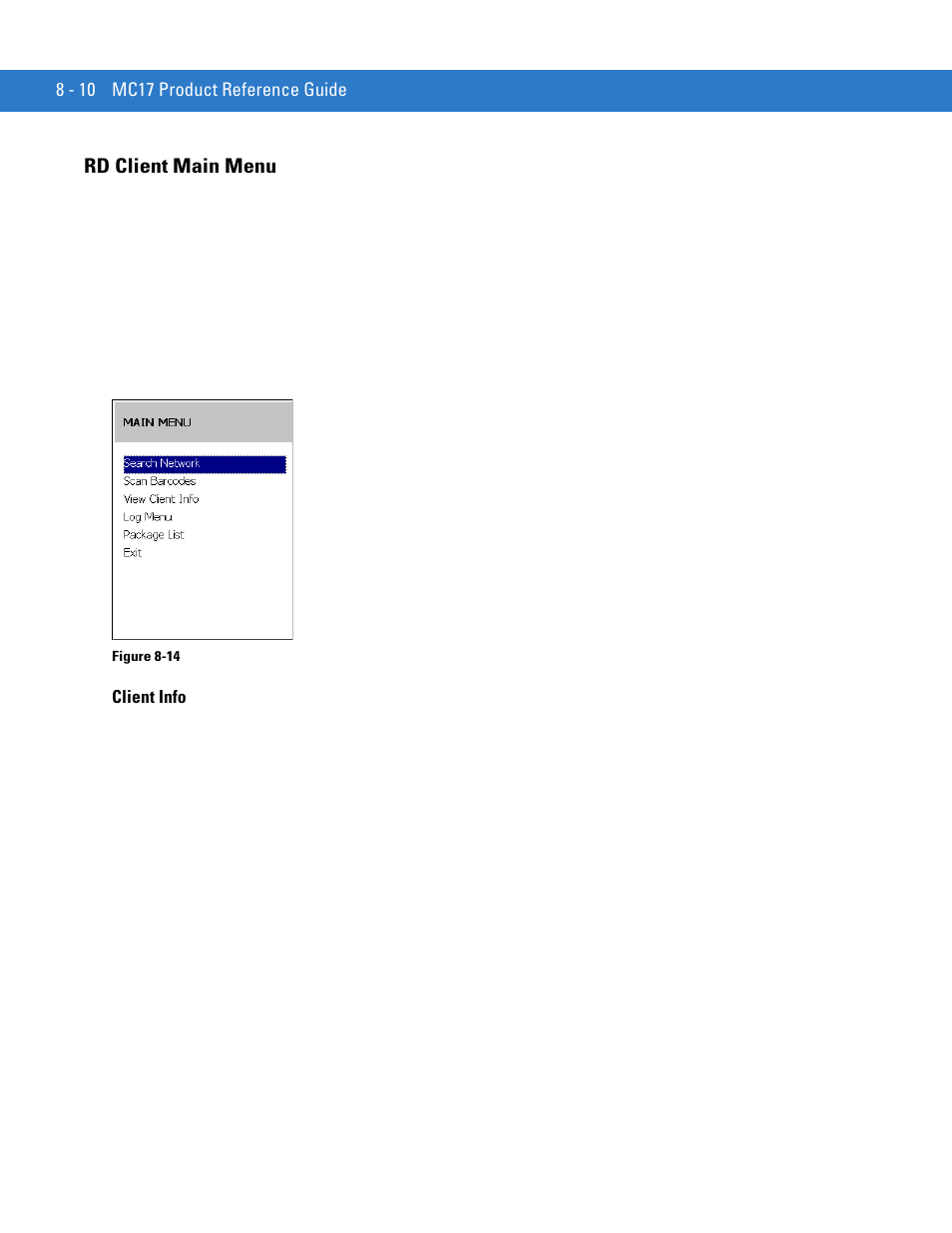 Rd client main menu, Client info, Rd client main menu -10 | Client info -10 | Motorola VC5090 User Manual | Page 200 / 258