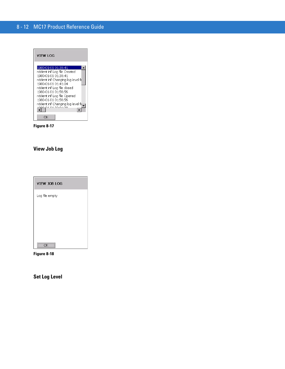 View job log, Set log level, View job log -12 set log level -12 | Motorola VC5090 User Manual | Page 202 / 258