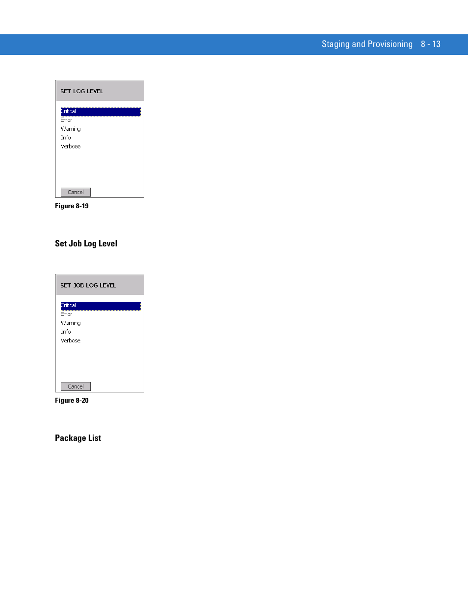 Set job log level, Package list, Set job log level -13 package list -13 | Motorola VC5090 User Manual | Page 203 / 258