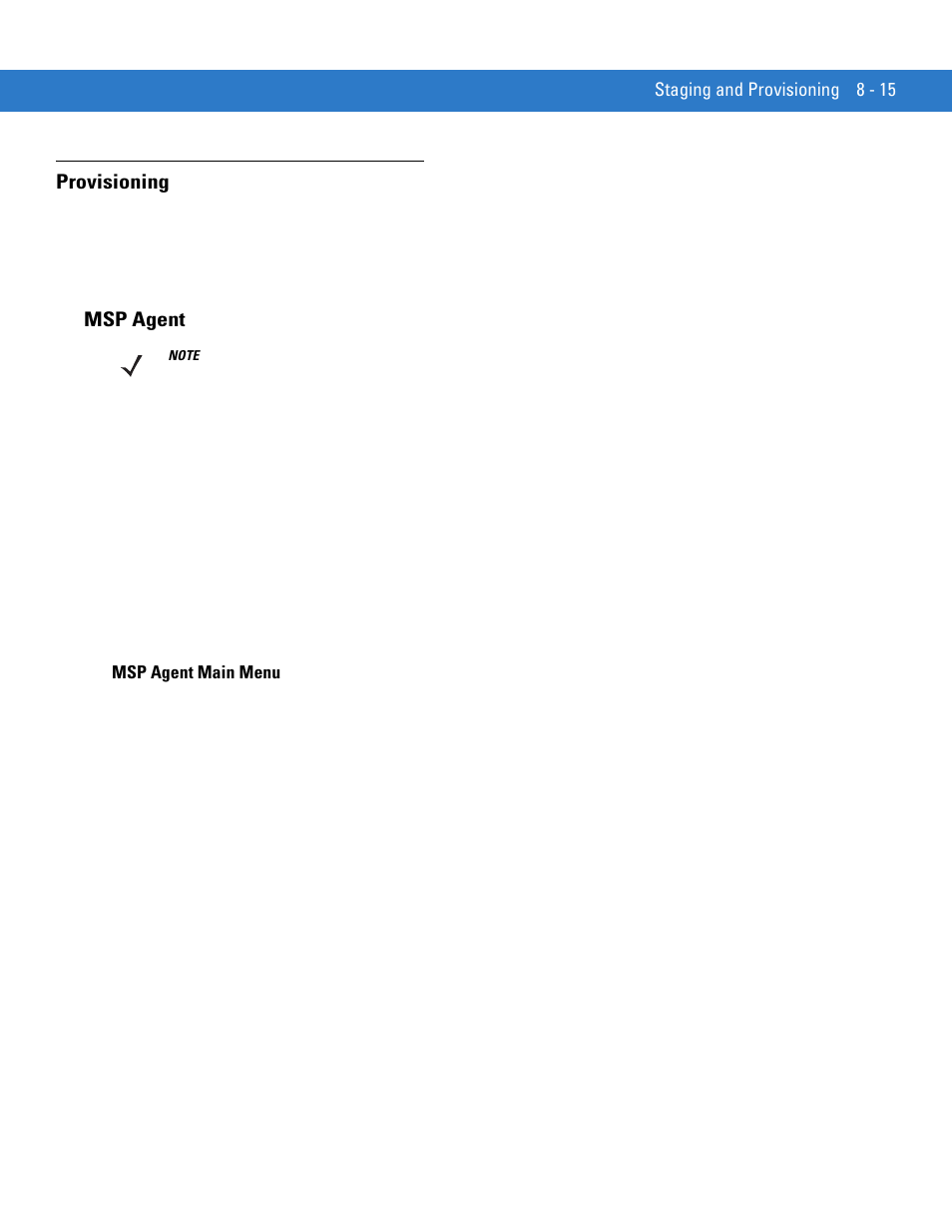 Provisioning, Msp agent, Msp agent main menu | Provisioning -15, Msp agent -15, Msp agent main menu -15 | Motorola VC5090 User Manual | Page 205 / 258