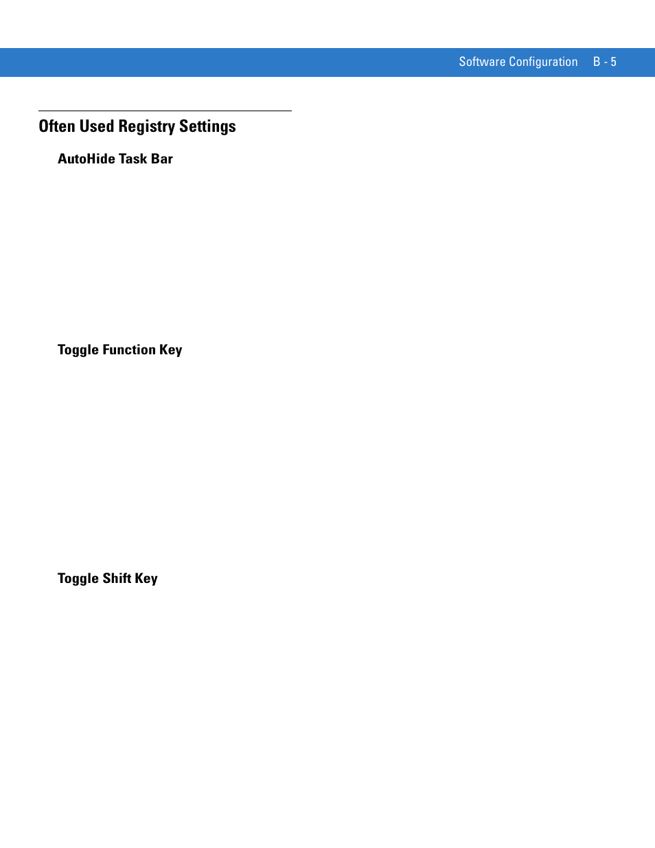 Often used registry settings, Autohide task bar, Toggle function key | Toggle shift key | Motorola VC5090 User Manual | Page 235 / 258