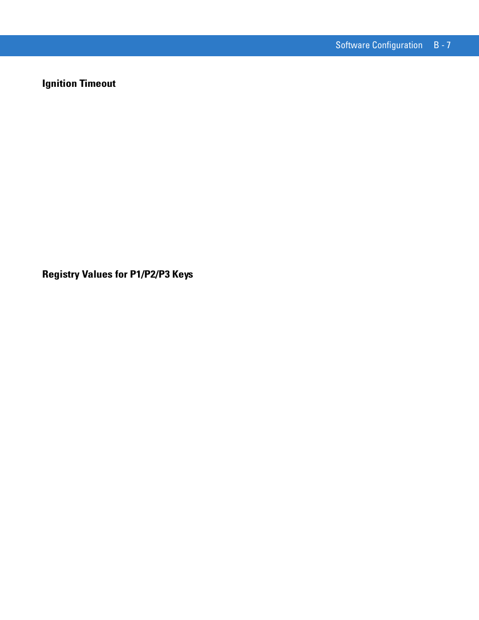 Ignition timeout, Registry values for p1/p2/p3 keys | Motorola VC5090 User Manual | Page 237 / 258