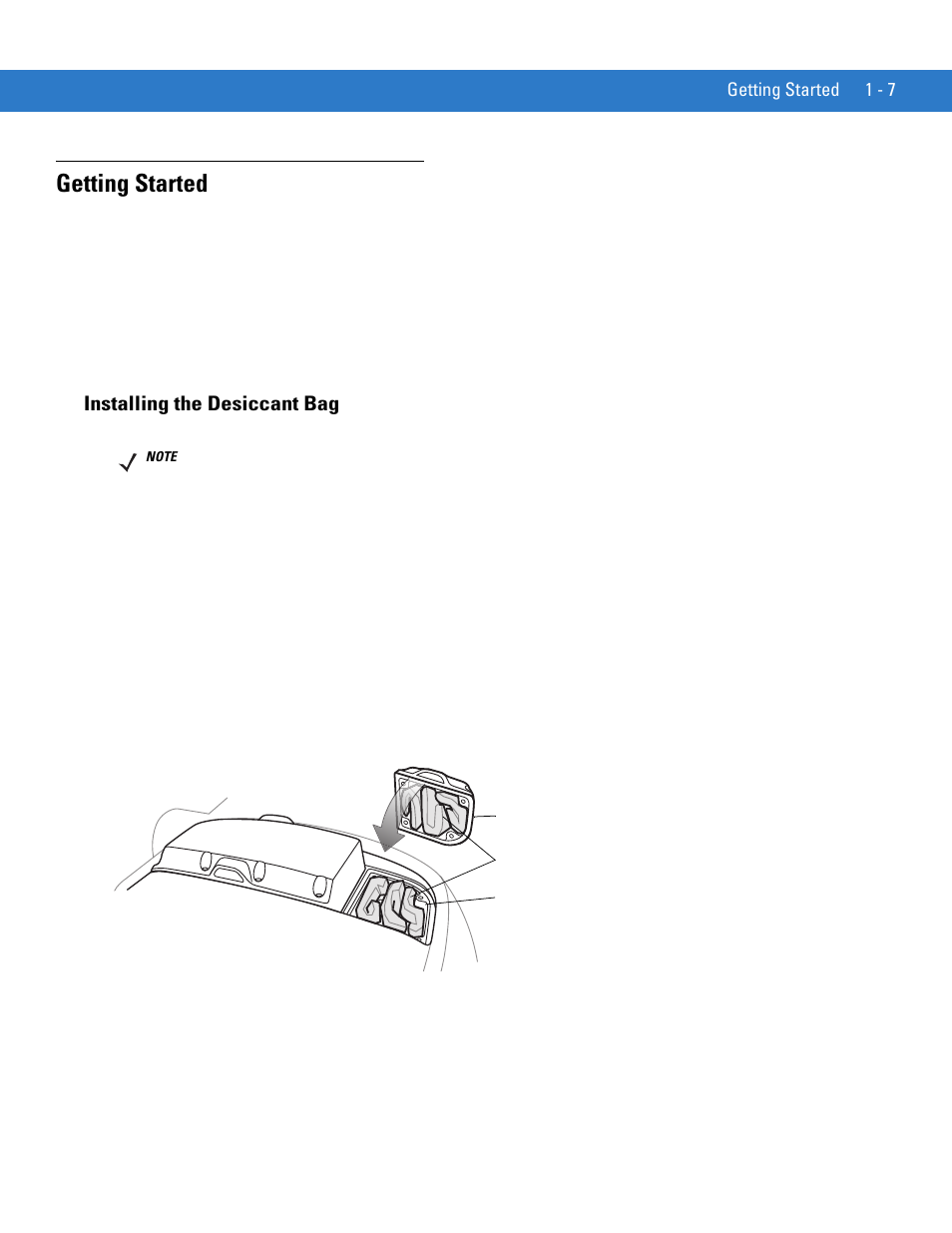 Getting started, Installing the desiccant bag, Getting started -7 | Installing the desiccant bag -7 | Motorola VC5090 User Manual | Page 27 / 258