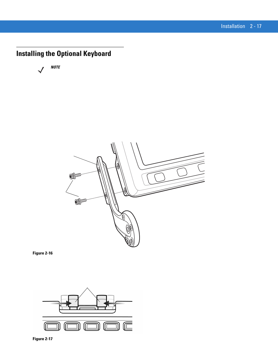 Installing the optional keyboard, Installing the optional keyboard -17 | Motorola VC5090 User Manual | Page 45 / 258