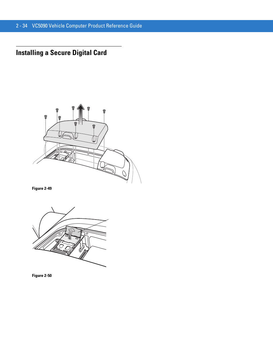 Installing a secure digital card, Installing a secure digital card -34 | Motorola VC5090 User Manual | Page 62 / 258