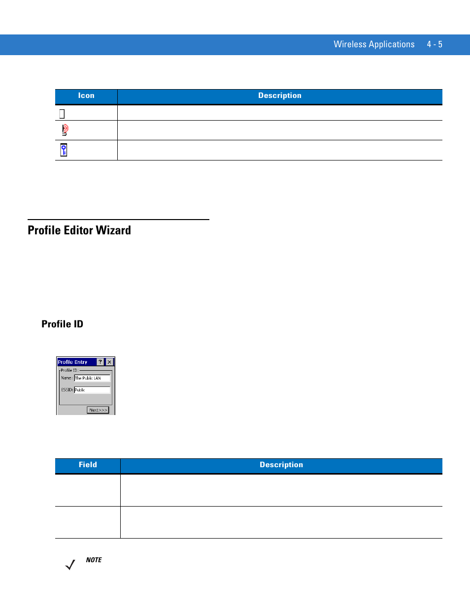 Profile editor wizard, Profile id, Profile editor wizard -5 | Profile id -5, Table 4-3 | Motorola VC5090 User Manual | Page 99 / 258