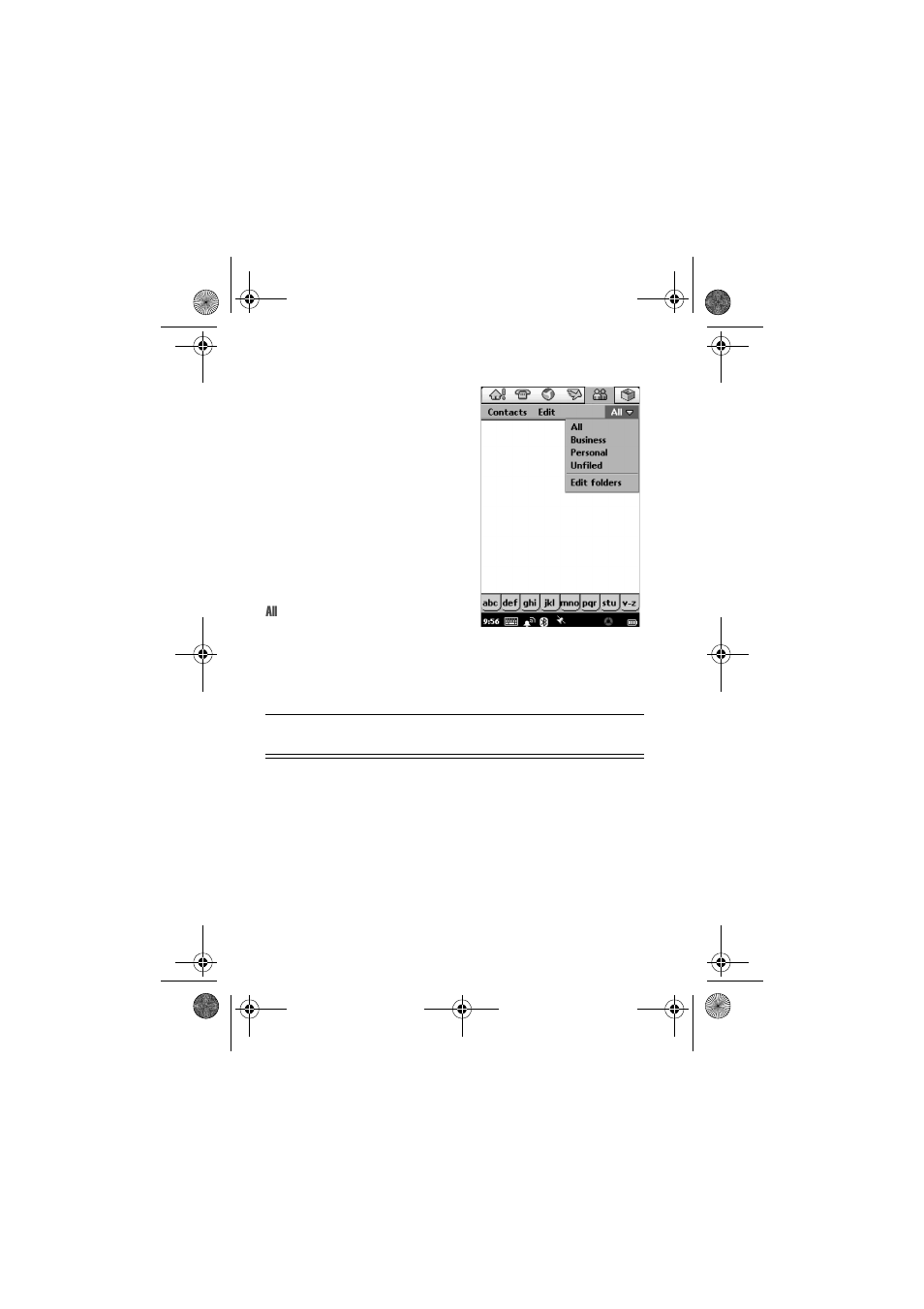 Folders, Switching folders, Filing new entry in folder | Motorola A1000 User Manual | Page 30 / 122