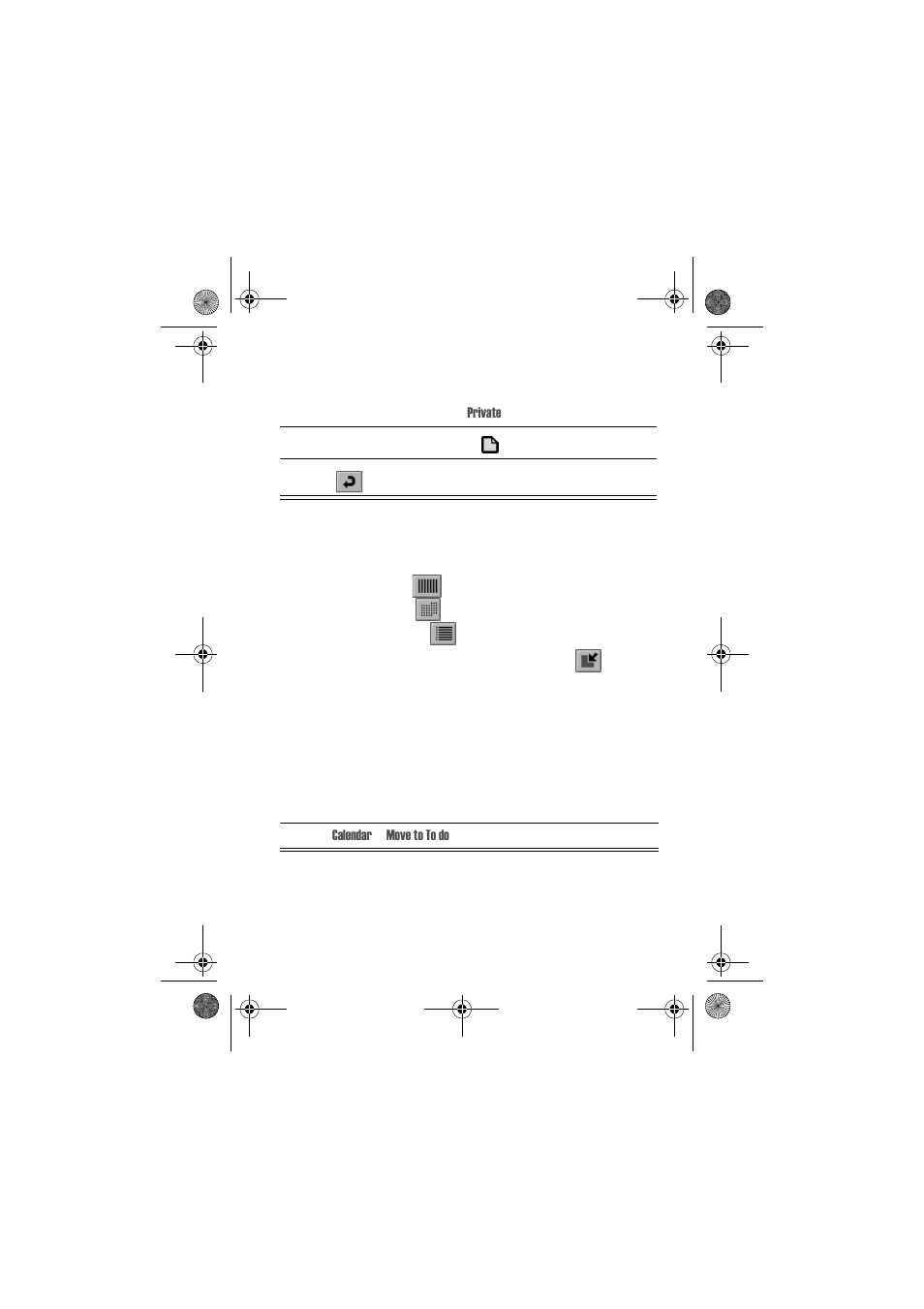 Switching calendar views, Moving entries to the to do application | Motorola A1000 User Manual | Page 79 / 122