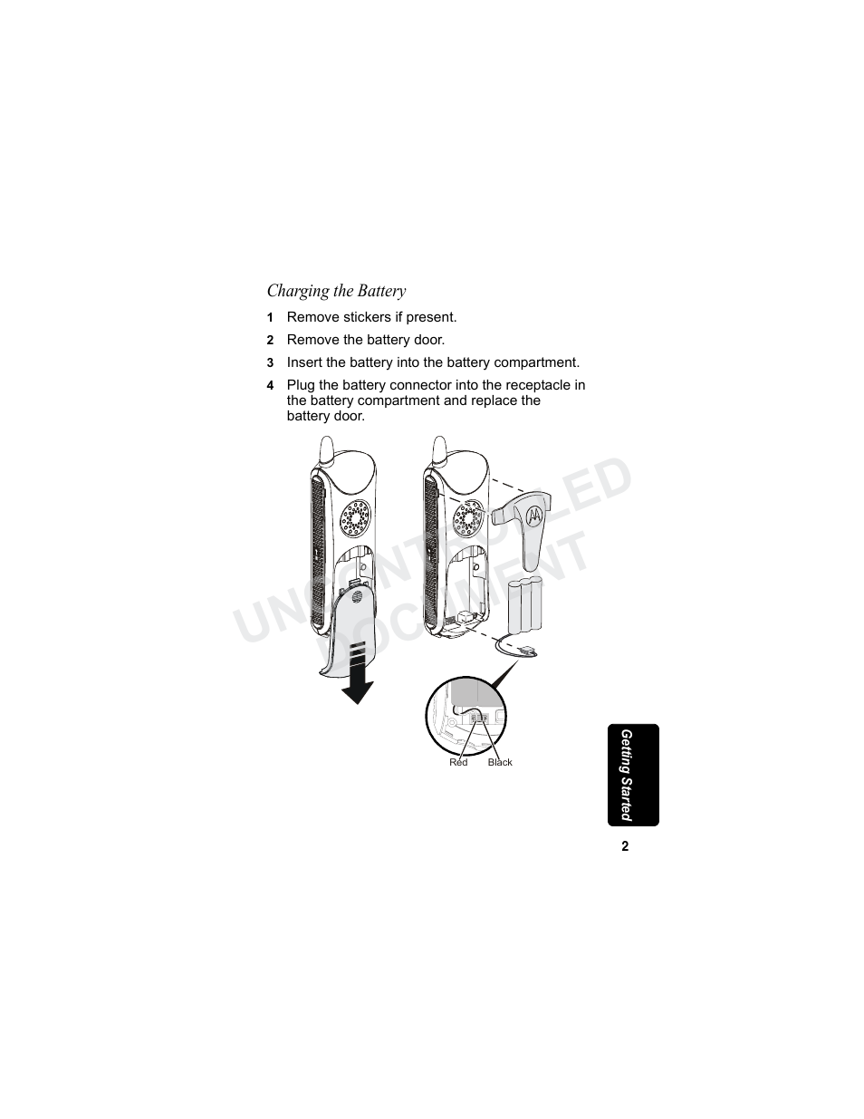 Charging the battery, Uncontrolled document | Motorola MD7080 Series User Manual | Page 18 / 68