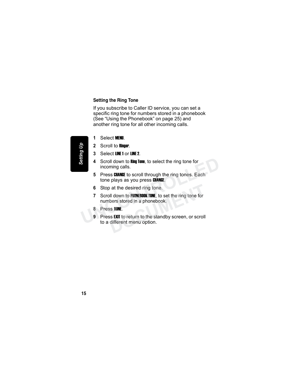 Setting the ring tone, Uncontrolled document | Motorola MD7080 Series User Manual | Page 31 / 68