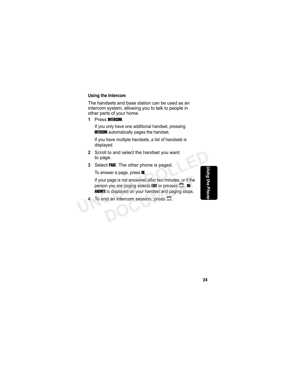 Using the intercom, Min a r y, Uncontrolled document | Motorola MD7080 Series User Manual | Page 50 / 68