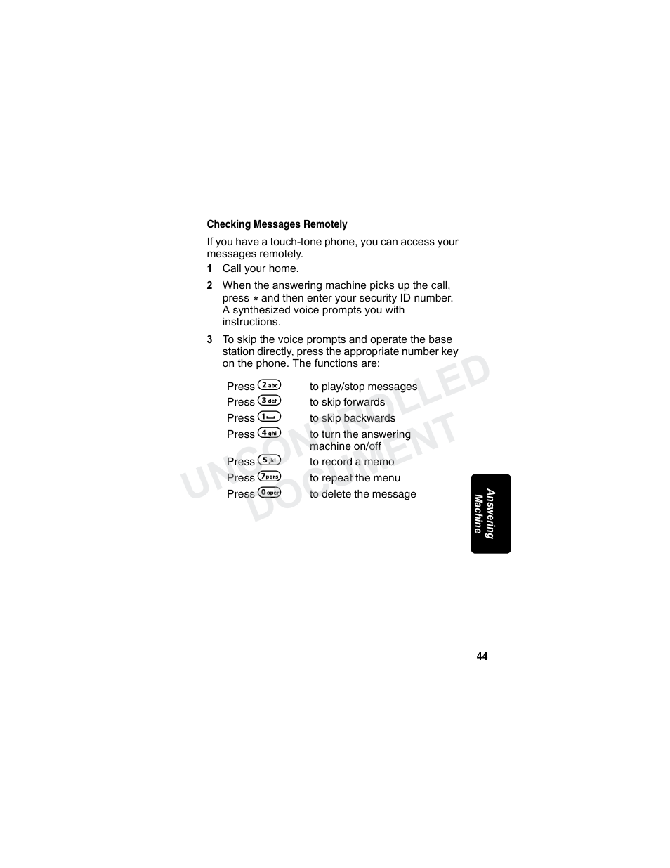 Checking messages remotely, Uncontrolled document | Motorola MD7080 Series User Manual | Page 60 / 68