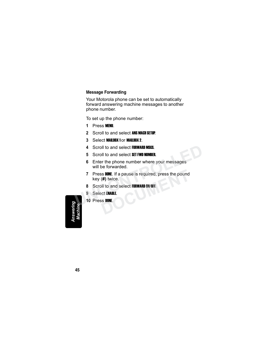 Message forwarding, Uncontrolled document | Motorola MD7080 Series User Manual | Page 61 / 68