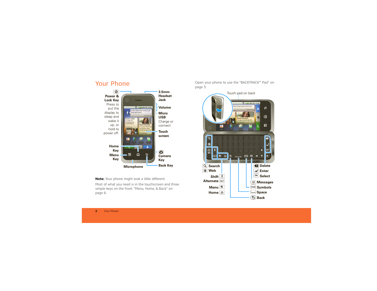 Your phone | Motorola BACKFLIP 68014710001-A User Manual | Page 4 / 67