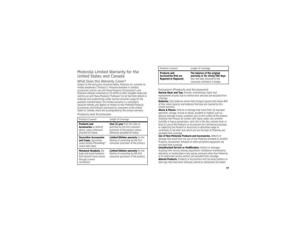 Warranty | Motorola BACKFLIP 68014710001-A User Manual | Page 59 / 67