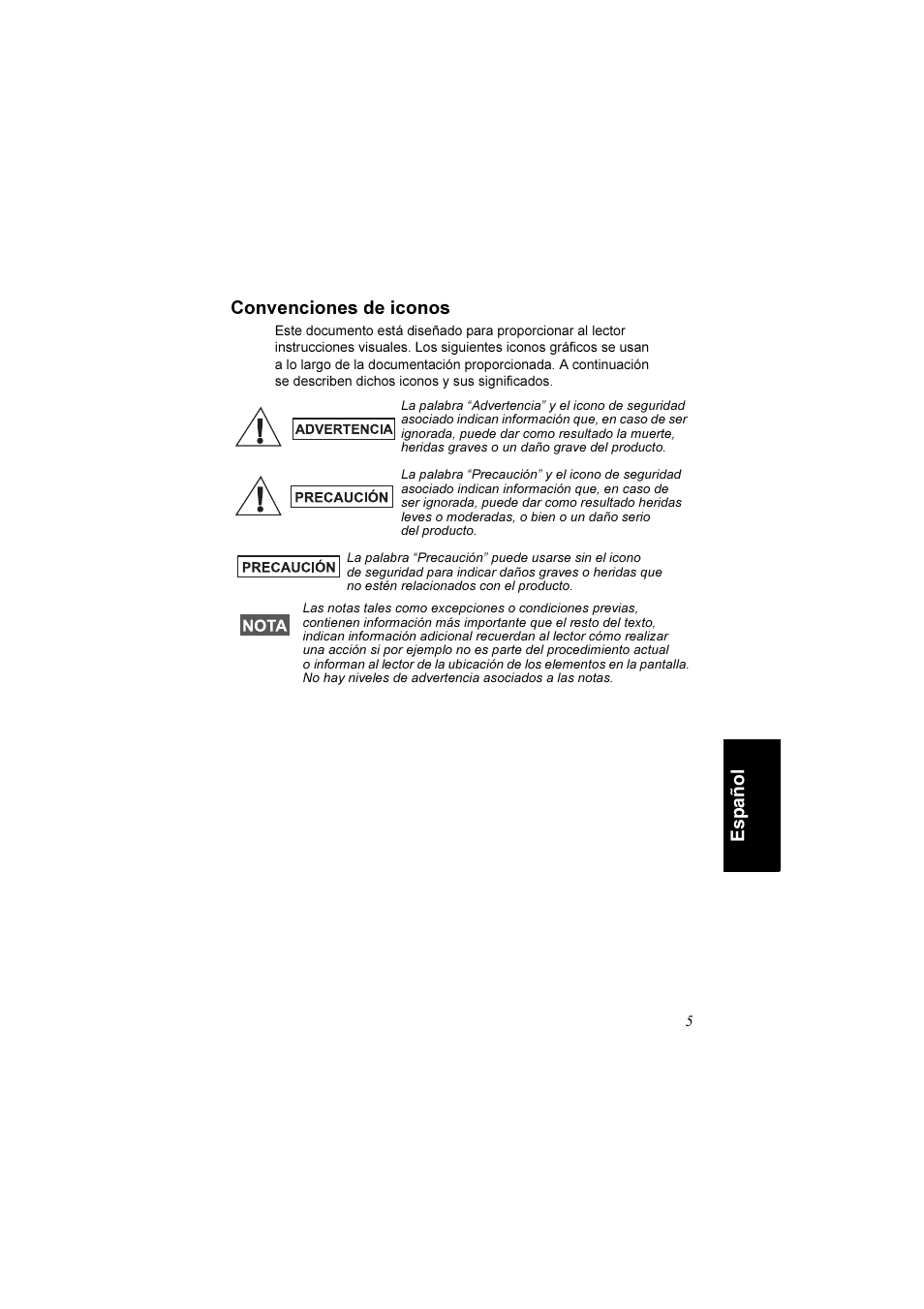 Convenciones de iconos, Español convenciones de iconos | Motorola TETRA MTM800 User Manual | Page 105 / 168