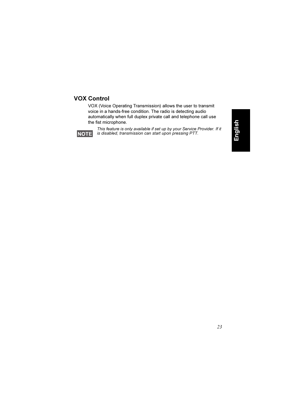 Vox control | Motorola TETRA MTM800 User Manual | Page 25 / 168